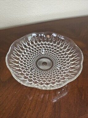 Vintage 1960 Anchor Hocking Clear Glass Teardrop Hobnail Three Footed Dish Bowl